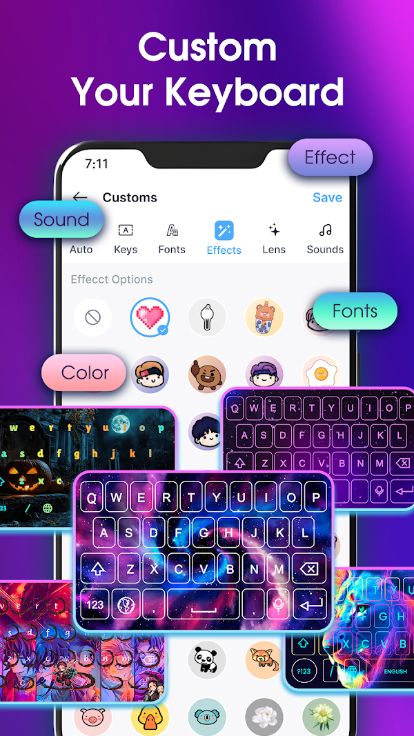 Neon LED Keyboard: RGB & Emoji Screenshots 3